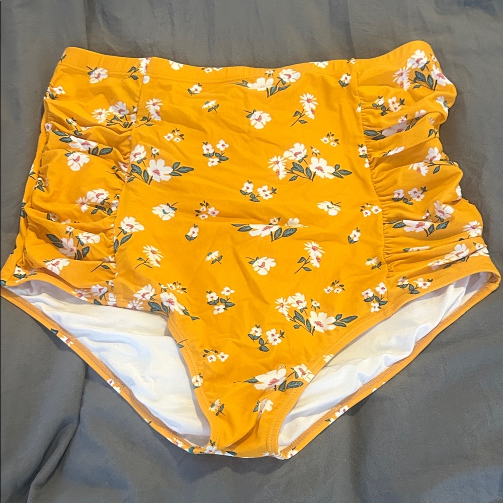 Floral Yellow High-Waisted Bikini Bottom